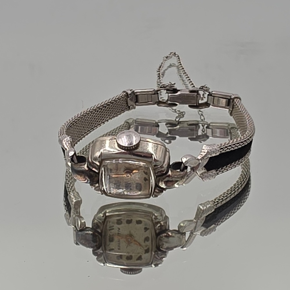 Wittnauer Watch Womens Small Silver Good 10K Gold Filled Speidel Mesh Band